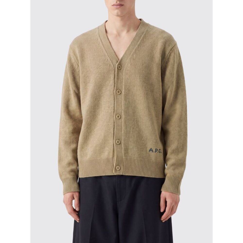 A.P.C. Men V-Neck Pure Wool Cardigan A.P.C. With Contrast Logo